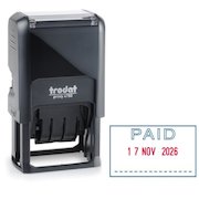Trodat 4750/L2 Eco Self Inking Word and Date Stamp PAID 39x23mm Blue/Red Ink