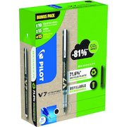 Pilot Greenpack Begreen V7 Hi-Tecpoint Cartridge System Liquid Ink Rollerball Pen Recycled 0.7mm Tip 0.5mm Line Black (Pack 10 Plus 30 Refills)