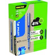 Pilot Greenpack Begreen V7 Hi-Tecpoint Cartridge System Liquid Ink Rollerball Pen Recycled 0.7mm Tip 0.5mm Line Blue (Pack 10 Plus 30 Refills)