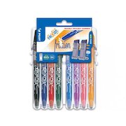 Pilot Set2Go FriXion Erasable Gel Rollerball Pen 0.7mm Tip 0.35mm Line Black/Blue/Red/Green/Sky Blue/Purple/Coral Pink/ Apricot (Pack 8)