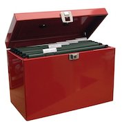 Metal File with 5 Suspension Files 2 Keys and Index Tabs Steel Foolscap Red