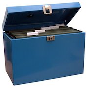 Metal File Box with 5 Suspension Files and 2 Keys Steel A4 Blue