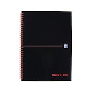 Black n Red A4 Wirebound Hard Cover Notebook Ruled 140 Pages Black/Red (Pack 5)