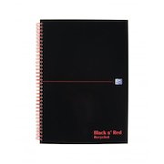 Black n Red A4 Wirebound Hard Cover Notebook Recycled Ruled 140 Pages Black/Red (Pack 5)