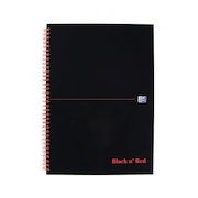 Black n Red A4 Wirebound Hard Cover Notebook 5mm Squared 140 Pages Black/Red (Pack 5)