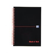 Black n Red A5 Wirebound Hard Cover Notebook Ruled 140 Pages Black/Red (Pack 5)