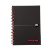 Black n Red Notebook Wirebound 90gsm Ruled and Perforated 140pp A5 Matt Black