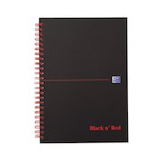 Black n Red A5 Wirebound Hard Cover Notebook Ruled 140 Pages Matt Black/Red (Pack 5)