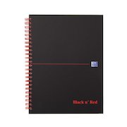 Black n Red Notebook Wirebound 90gsm Ruled Margin Perforated 140pp A5+ Matt Black