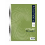 Cambridge Recycled Nbk Wirebound 70gsm Ruled Margin Perf Punched 4 Holes 100 pp A4