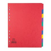 Elba Coloured Pressboard Dividers A4+ Euro Punched 10 Part 400007516