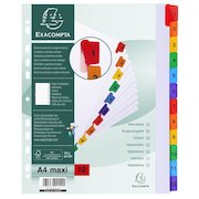 Exacompta Index 1-12 A4 Extra Wide 160gsm Card White with Coloured Plastic Tabs