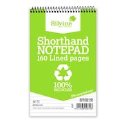Silvine Recycled 125x200mm Wirebound Card Cover Reporters Shorthand Notebook Ruled 160 Pages Green (Pack 12)