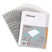 Rexel Nyrex Reinforced Multi Punched Pocket Polypropylene A4 90 Micron Side Opening Grey Spine Glass Clear (Pack 25) 12203