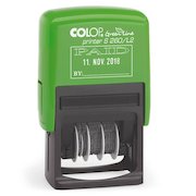 Colop Green Line S260/L2 Self Inking Word and Date Stamp PAID 24x45mm Blue/Red Ink