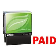 Colop Green Line P20 Self Inking Word Stamp PAID 35x12mm Red Ink