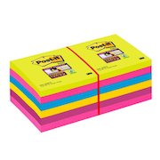 Post-it Super Sticky Notes 76x76mm 90 Sheets Ultra Colours (Pack 12) 654-12SSUC