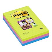 Post-it Super Sticky Notes 102x152mm Ruled 90 Sheets Ultra Colours (Pack 3) 660-3SSUC