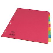 Concord Bright Subject Dividers 10-Part Card Multipunched 160gsm A4 Assorted
