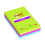 Post-it Notes Super Sticky XXL 101 x 152mm Lined Ultra Colours (3 Pack) 660-3SSUC