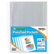 Tiger Multi Punched Pocket Polypropylene A4 45 Micron Top Opening Clear (Pack 50)
