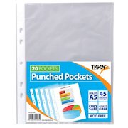 Tiger Multi Punched Pocket Polypropylene A5 45 Micron Top Opening Clear (Pack 20)