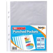 Tiger Multi Punched Pocket Polypropylene A5 45 Micron Top Opening Clear (Pack 100)