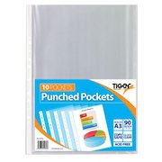 Tiger Multi Punched Pocket Polypropylene A3 45 Micron Top Opening Portrait Clear (Pack 10)
