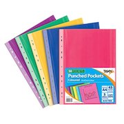 Tiger Multi Punched Pocket Polypropylene A4 45 Micron Top Opening Coloured (Pack 50)