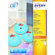 Avery Full Face CD/DVD Matt Label 117mm Diameter 2 Per A4 Sheet White (Pack 200 Labels) L7676-100