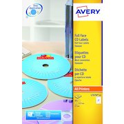 Avery CD/DVD Labels Laser 2 per Sheet Dia.117mm Full Face Opaque White