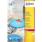Avery Laser Full Face CD/DVD Glossy Label 117mm Diameter 2 Per A4 Sheet White (Pack 25 Labels) L7760-25