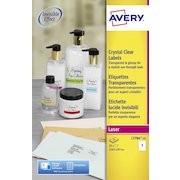 Avery Crystal Clear Labels Laser 1 per Sheet 210x297mm Transparent