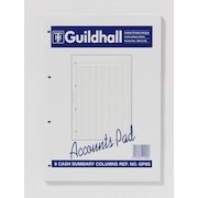 Guildhall Account Pad 8 Cash Column and Summary Punched 4 holes 60 Sheets A4