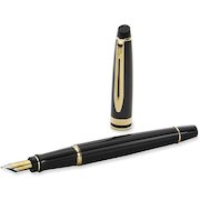 Waterman Expert Fountain Pen Black/Gold Barrel Blue Ink Gift Box