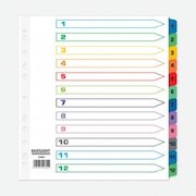 ValueX Index 1-12 A4 Extra Wide Card White with Coloured Mylar Tabs