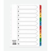 ValueX Index 1-10 A4 Card White with Coloured Mylar Tabs