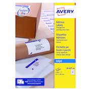 Avery Inkjet Address Labels QuickDRY 63.5x38.1mm 21 Per Sheet White (2100 Pack) J8160-100