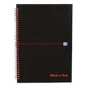 Black n Red Notebook Wirebound 90gsm Ruled Recycl Perforated 140pp A4 Glossy Black