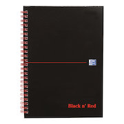 Black n Red Notebook Wirebound 90gsm Ruled Recycl Perforated 140pp A5 Glossy Black