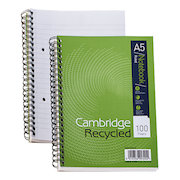 Cambridge Recycled Notebook Wirebound 70gsm Ruled Perf Punched 2 Holes100pp A5