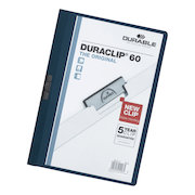 Durable Duraclip Folder PVC Clear Front 6mm Spine for 60 Sheets A4 Dark Blue