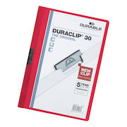 Durable Duraclip Folder PVC Clear Front 3mm Spine for 30 Sheets A4 Red