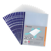 Rexel Nyrex Pocket Reinforced Blue Strip Top-opening 90 Micron A4 Clear
