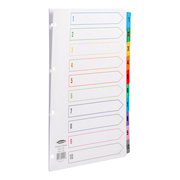 Concord Index 1-10 Mylar-reinforced Multicolour-Tabs Punched 4 Holes 150gsm A4 White