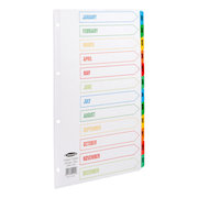 Concord Index Jan-Dec Mylar-reinforced Multicolour-Tabs Punched 4 Holes 150gsm A4 White