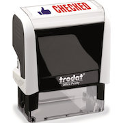 Trodat Office Printy Stamp Self-inking - Checked - 18x46mm Reinkable Red and Blue