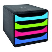 Exacompta BigBox Carbon Neutral 4 Drawer Black/Multicoloured 3101928D