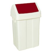 Plastic Swing Top Bin 50 Litre White With Red Lid 330352