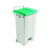 Grey 90 Litre Plastic Pedal Bin With Green Lid 357005